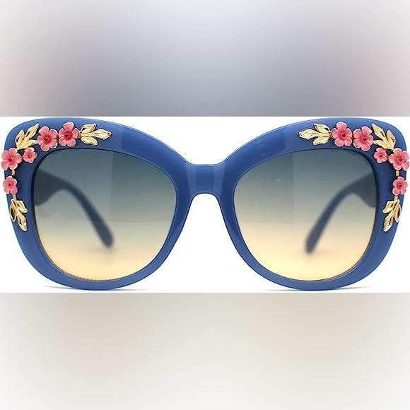 Katy Perry 3D Rose 50s Vibe Pin Up Cat Eye Blue Sunglasses - Picture 4 of 13